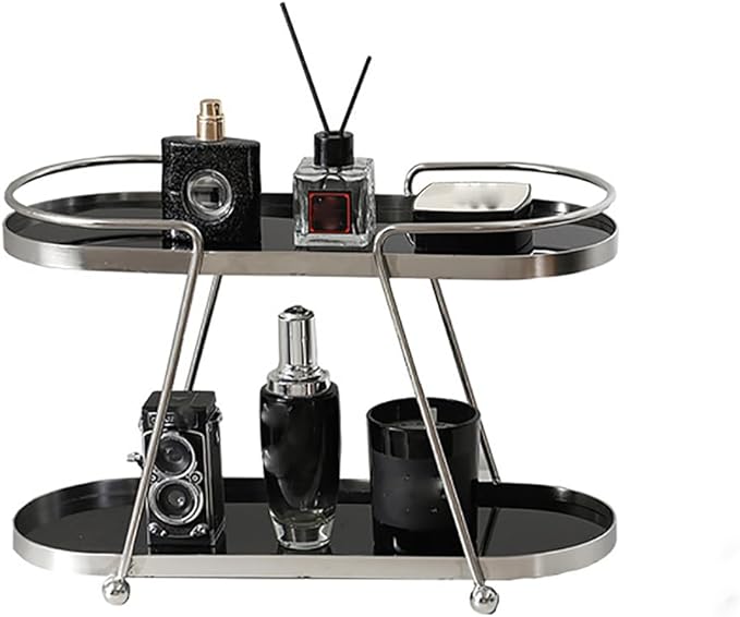 2-Tier Bathroom Organizer Countertop,Spice Rack Organizer,Cosmetics Storage Shelf, Acrylic Standing Holder,Silver