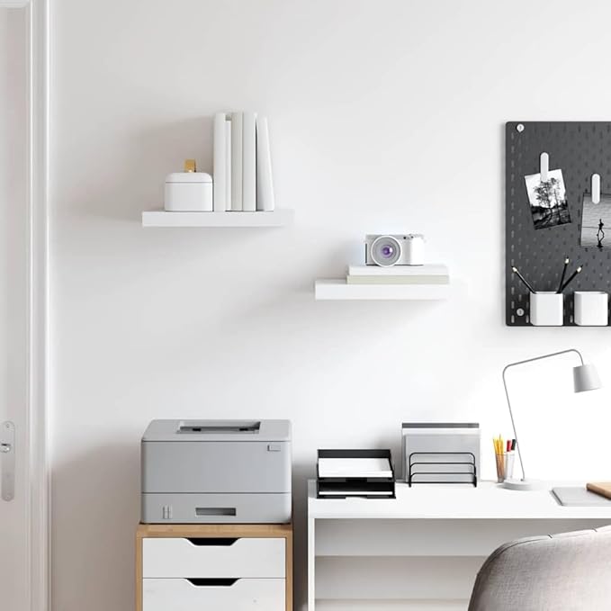 Set of 2 Floating Wall Shelves, Modern Rectangular White Wood Display Ledges for Bedroom, Living Room, and Home Decor, 15.7 x 9.1 Inch Decorative Storage Shelf