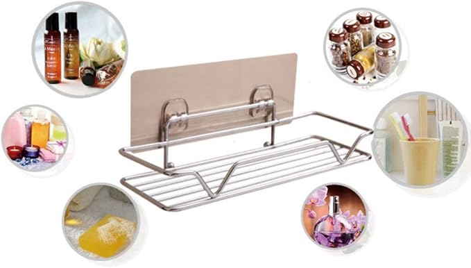 WFF Storage Rack，Suspended Shelf，Stainless Steel No Drilling Wall Mounted Adhesive Kitchen Holder Display Shelf Rack