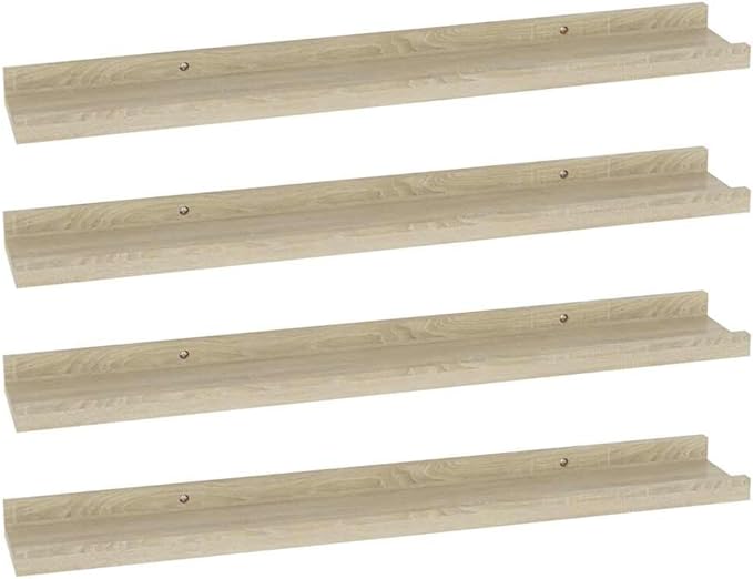 Set of 4 Floating Wall Shelves, 23.6 Inch Sonoma Oak MDF Modern Wall-Mounted Storage Ledge for Bedroom, Living Room, Kitchen Organization, Rectangular Display Rack