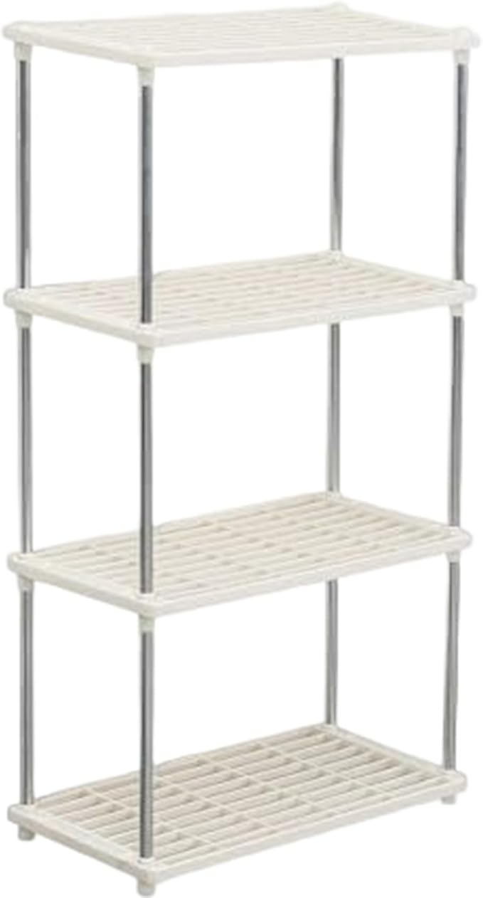 Bathroom Shelf|4 Tier Shelf, 16.5x8.7x31.5 Inch Kitchen, with 4 Hooks Minimalist Detachable Storage Shelves Plastic Bathroom, for Kitchen Living Room
