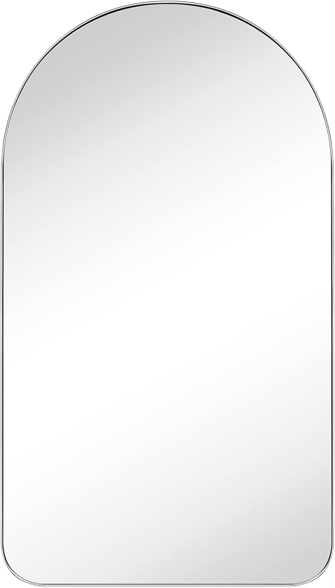 Chrome Arched Recessed Bathroom Medicine Cabinet with Mirror Stainless Steel Metal Framed Rectangular Bathroom Cabinet with Mirror 16x28.3''