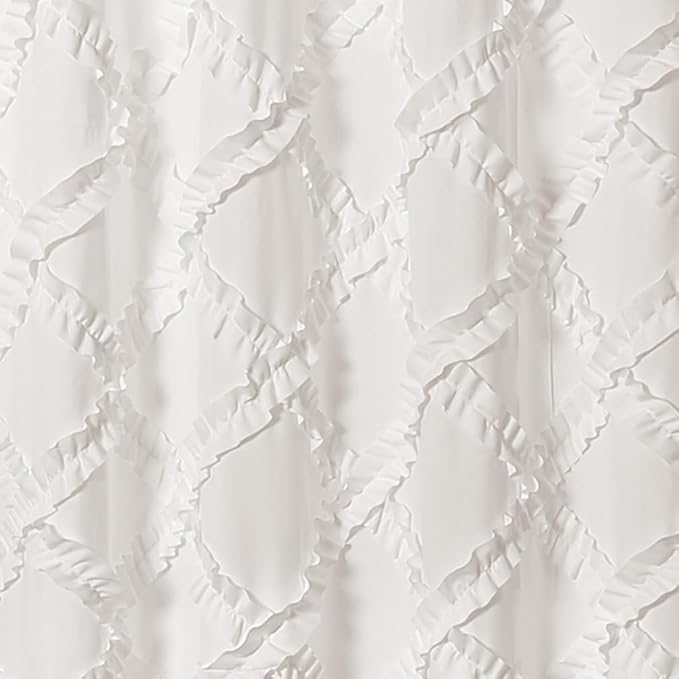 Lush Decor Ruffle Diamond Shower Curtain 72"L x 72"L White - Fabric Shower Curtains for Bathroom - White Bathroom Curtain - Vintage Farmhouse Decor