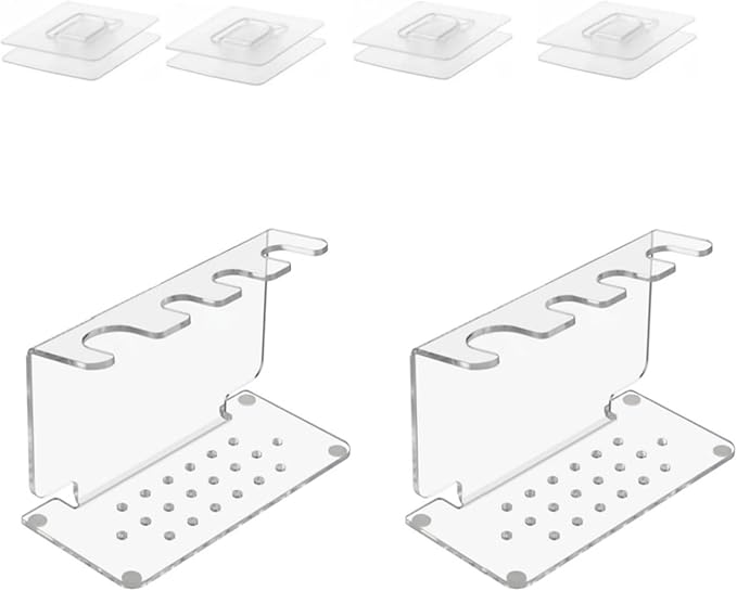 Twin Modern Acrylic Cutlery Racks | Clear Bathroom Shelf with Anti-Slip Base | Countertop Storage for Shaving Tools Clear Shaving Cutlery Display Shelf