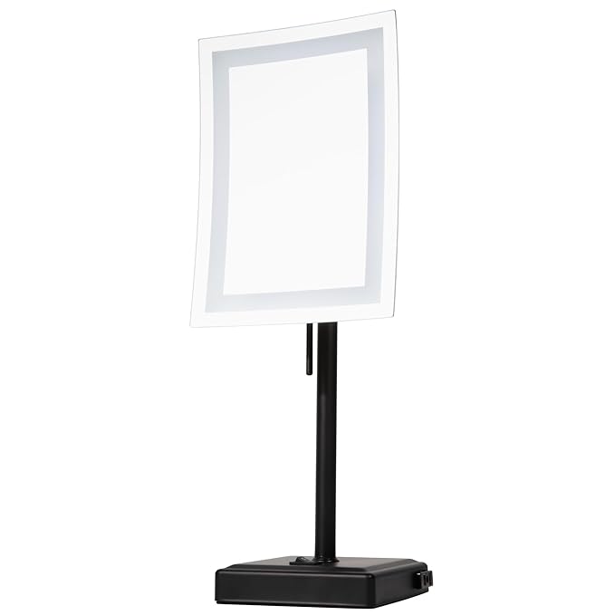 JERDON Lighted Tabletop Magnifying Mirror - Black Makeup Mirror with 5X Magnification and LED Lights - Model JRT910BKL