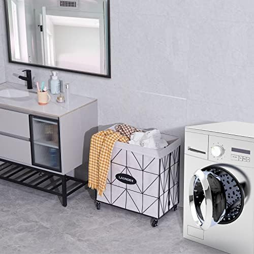 Mxfurhawa Collapsible Laundry Hamper with Wheels,Capacity and Removable Liner, Sturdy Metal Frame for Clothes Storage and Transport (110L-LX-Black)