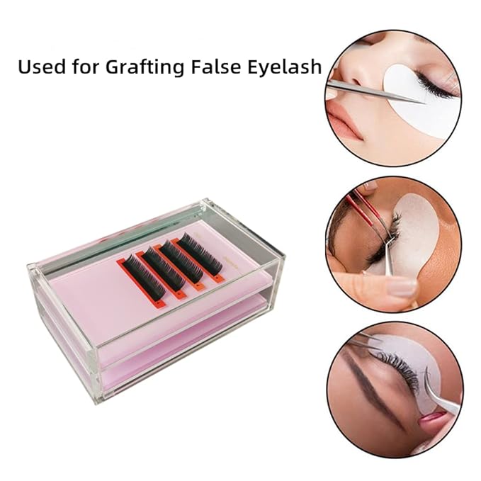 2 Layers Acrylic Eyelash Pallet Organizer Box, Grafting Eyelash Clear Makeup Display Container for False lashes Transparent Storage Case (Pink)