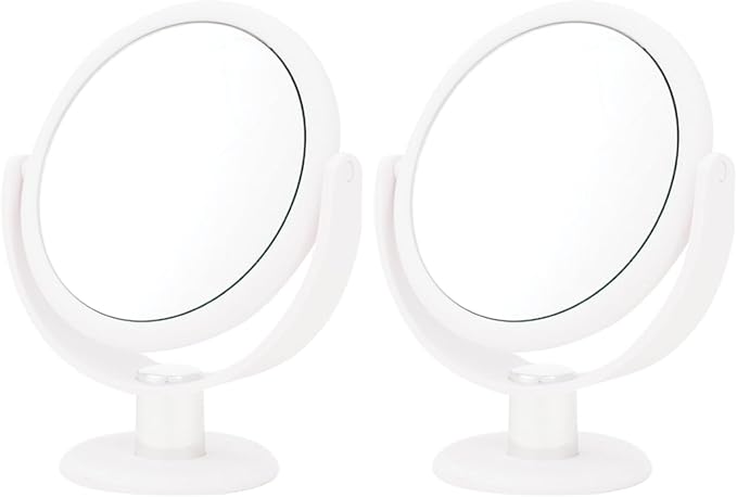 Danielle 10X Soft Touch Round Vanity Mirror, White (Pack of 2)