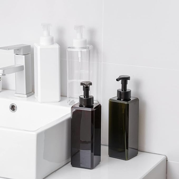 UUJOLY Foaming Soap Dispenser 1L (33.8oz) Refillable Plastic Pump Bottle for Liquid Soap, Shampoo, Body Wash (2 Pcs) (Clear)
