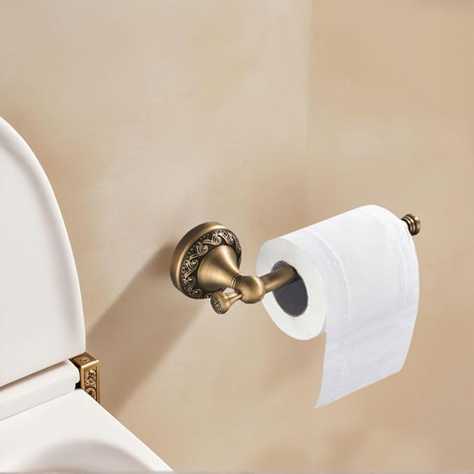 Antique Brass Toilet Paper Holder Towel Ring, Antique Towel Hook Towel Bar Adjustable 4pcs,Brass Hand Towel Holder Robe Hook Wall Mount Bathroom Accessories Set