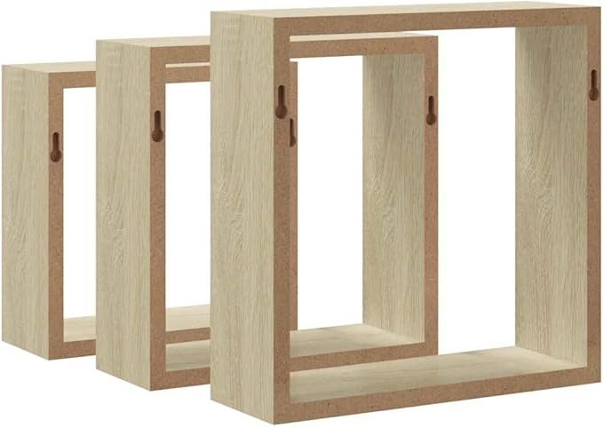 Wall Cube Shelf Set of 3, Floating Shelves for Wall Decor, Sonoma Oak Wood Storage Organizer, Modern Display Shelves for Living Room Bedroom, Square Decorative Shelving