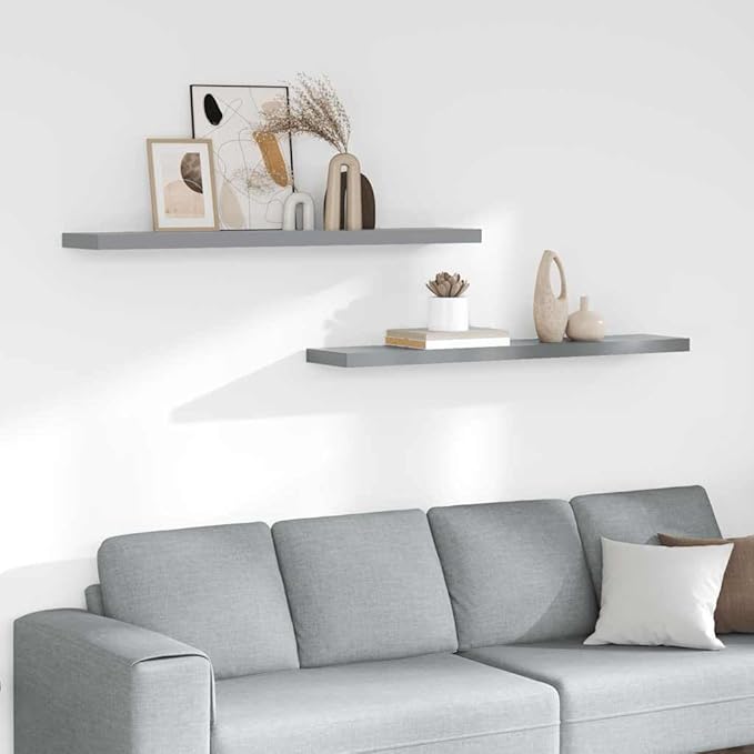 Set of 2 Floating Wall Shelves 47.2 Inch, Modern Long Grey Display Ledge for Bedroom Living Room Office, Wall Mounted Storage MDF Shelf