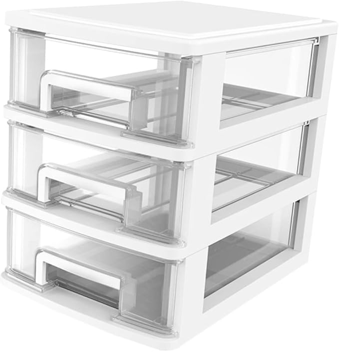 Outanaya Three-layer Drawer Storage Cabinet White Plastic Organizer for Desktop Multifunctional Storage Box for Sundries Bathroom Office Use