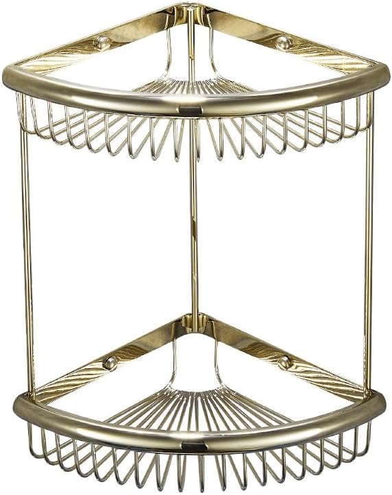 Bathroom Shelves, Wall-Mounted Corner Shelves, Double-Walled Triangular Storage Shelves, Gold-Double Shelves