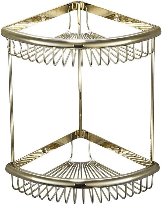 Bathroom Shelves, Wall-Mounted Corner Shelves, Double-Walled Triangular Storage Shelves, Gold-Double Shelves