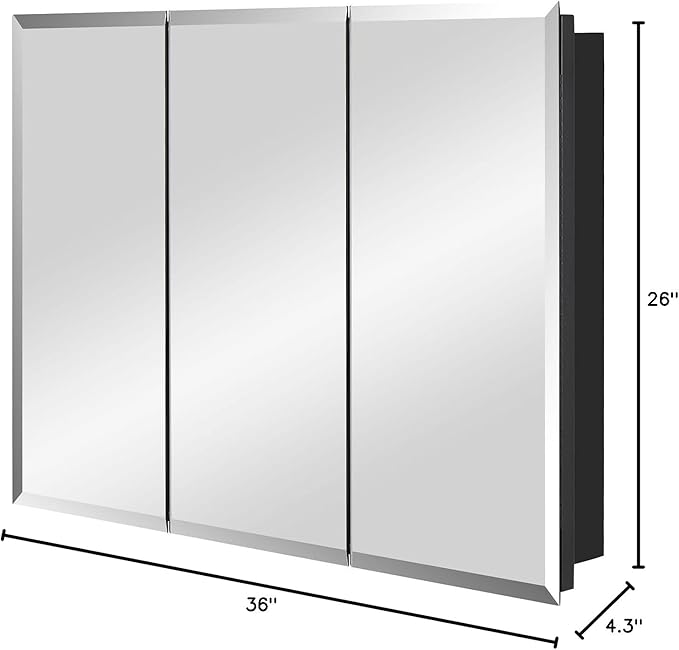 IDYLLOR Black Bathroom Medicine Cabinet with Beveled Edge Mirrored Door 36 x 26 inch, Recessed or Surface Mount, with Adjustable Glass Shelves
