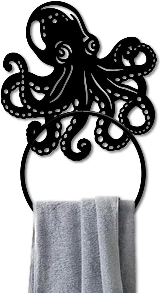 MAYJOYDIY Octopus Towel Rack Metal Towel Ring Holder Wall Mounted Round Octopus Tentacle Wall Decor Round Hand Towel Holder Metal Hand Towel Ring Holder for Bathroom Wall Mounted Hanging