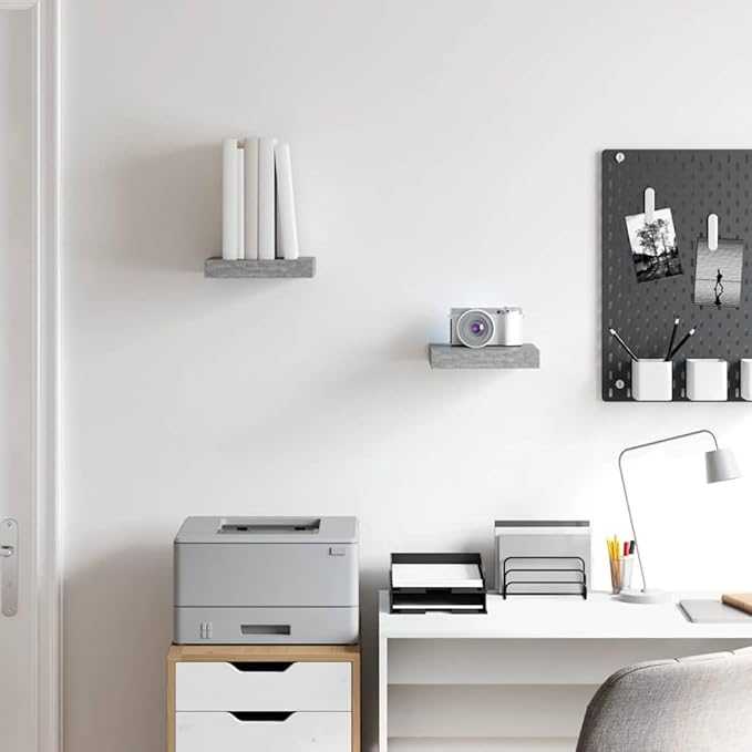 Set of 2 Floating Wall Shelves, Concrete Grey Decorative Display Shelf for Bedroom, Living Room and Office, Modern Minimalist MDF Storage Ledge, 9.1 x 9.3 Inches