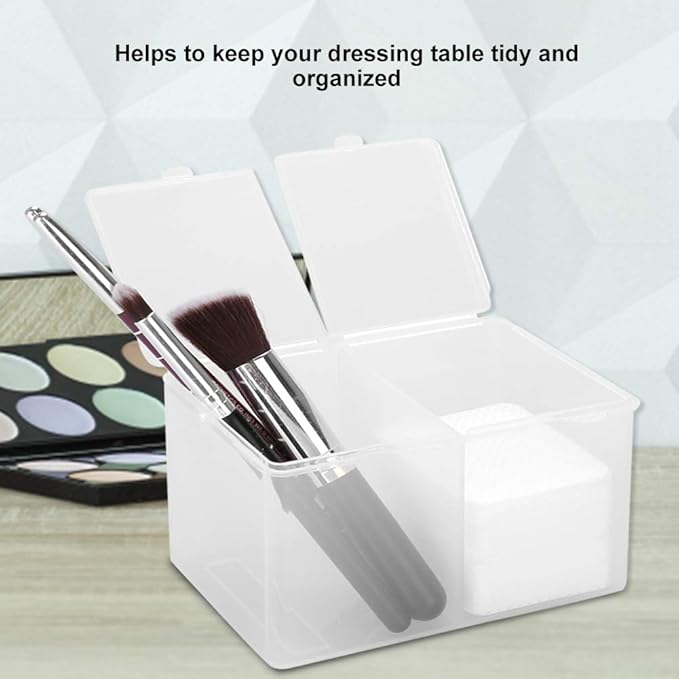 Sonew 2 Grids Storage Box, Multipurpose Cosmetic Organizer, Space Saving, Multifunction Transparent Storage Pads Swabs Container