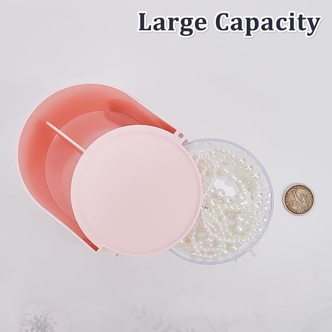 2-Layers Plastic Makeup Puff Storage Box Rotating Cosmetic Storage Organizer Clear Hair Accessories Organizer Hair Brushes Holder Jewelry Box for Necklace Earring Desktop Case Pink