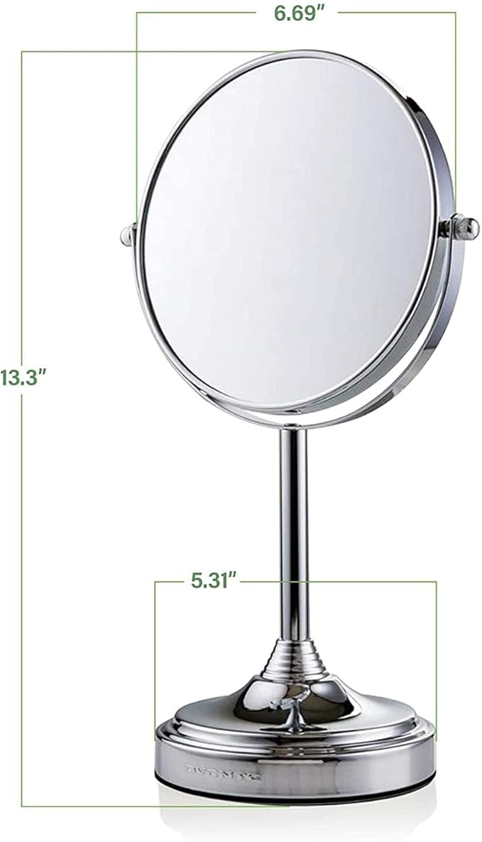 OVENTE 7'' Tabletop Makeup Mirror with 1X/7X Magnification, 360° Swivel Design and Double-Sided Free-Standing Vanity Mirror Perfect for Dresser, Bedroom and Office Desk, Polished Chrome MNLCT70CH1X7X