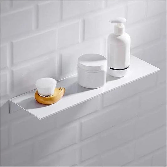 ZTBH Bathroom Divider Punch-Free Black/White Space Bathroom Shelves, Single Tier Bathroom Rack Bathroom Hardware Sets (Color : 50cm(White))