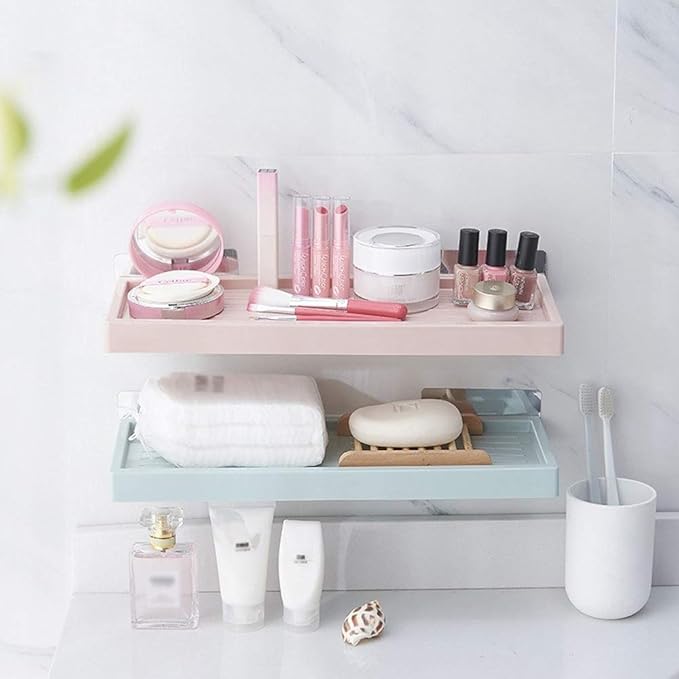 Practical Bathroom Storage Rack Punch-Free Plastic Bathroom Shelf Toilet Wall Hanging Storage Rack Bathroom Storage Shelfs (Color : Pink)