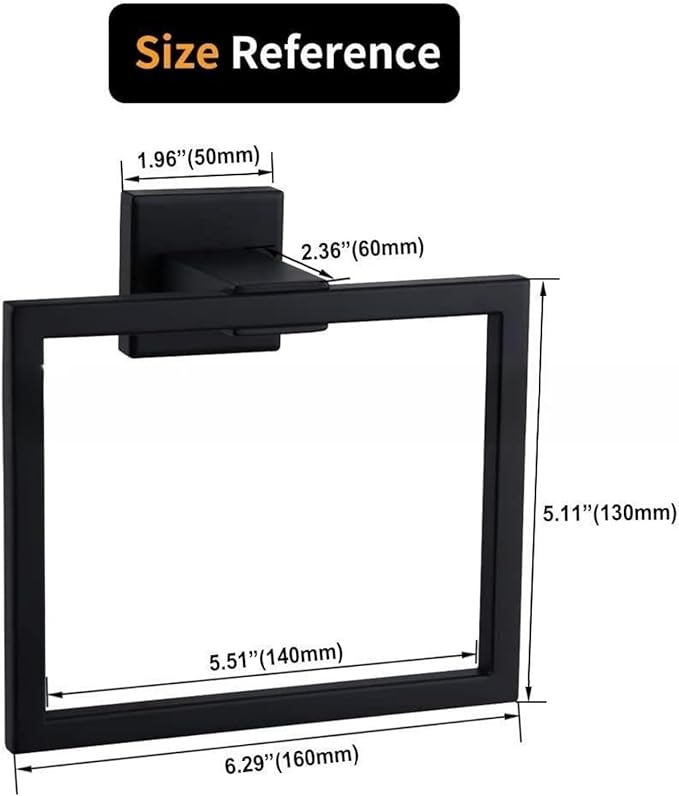 Matte Black Towel Ring Towel Holder, NSCMQSL SUS 304 Stainless Steel Hand Towel Rack for Bathroom, Modern Square-Shape Style