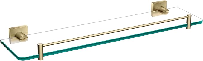 Kraus Ventus Glass Bathroom Shelf with Rail, Brushed Gold Finish, KEA-17745BG