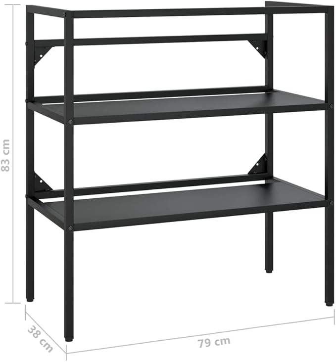 Modern Black Bathroom Sink Frame with Two Shelves, 31.1x15.0 Inch Rectangular Iron Stand for Indoor Vanity, Durable Powder-Coated Storage Organizer