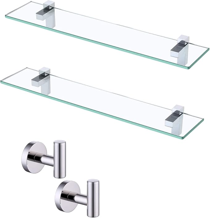 KES Glass Shelf for Bathroom & Coat Hook, Polsihed Finish, BGS3201S60-P2+A2164-P2