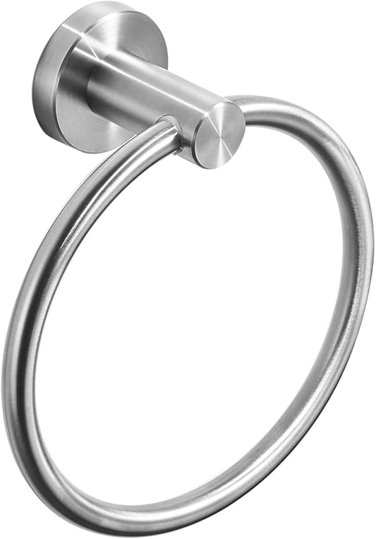 RUMOSE Brushed Nickel Bath Towel Ring Heavy Duty Round Hand Towel Holder Hanger for Bathroom & Kitchen, Stainless Steel Drill Free with Glue or Wall Mounted with Screws
