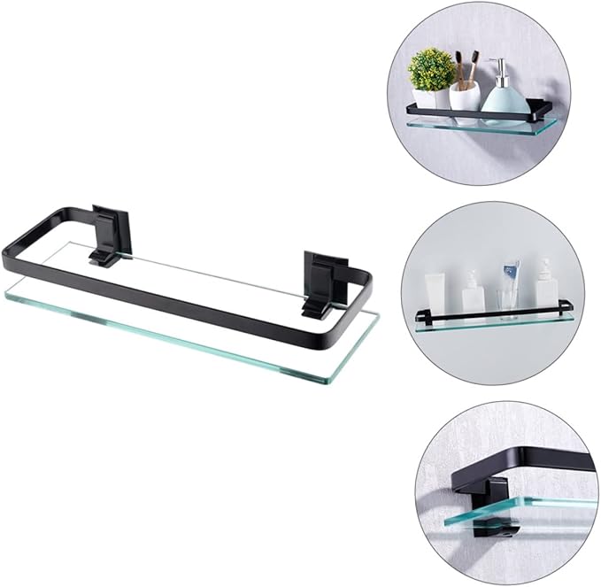 Ciieeo 1pc Tempered Glass Bathroom Shelf Wall Mounted Storage Rack for Toiletries Elegant Design Easy Installation Single