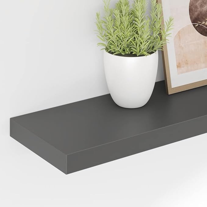 Floating Wall Shelf, Large Modern High Gloss Grey MDF Rectangular Display Shelves for Bedroom, Living Room, Home Decor, 47.2 Inch Long