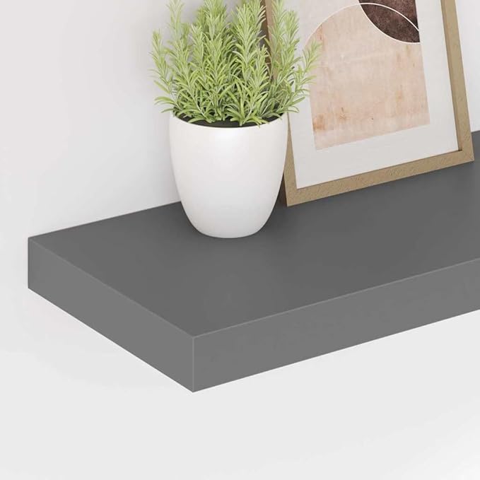 Floating Wall Shelf with Invisible Mount, High Gloss Gray Modern Display Rack for Living Room & Office, 23.6 Inch MDF Board for Books Decor Awards