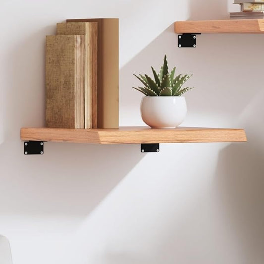 Solid Wood Oak Wall Shelf with Live Edge, Handmade Rustic Bathroom or Kitchen Storage Shelf, Light Brown Treated 15.7x15.7 Inches, 44 lb Load Capacity for Desk Table Top