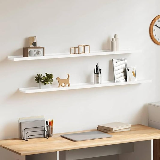 Set of 2 Floating Wall Shelves, 45.3 Inch Long Modern Display Ledge for Living Room, Bedroom, and Home Decor, White MDF Wall Mount Storage Shelf