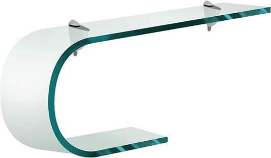 Bent Glass Shelf 4.75" X 19.75" Inch - 3/8 Inch Thick Floating Shelve with 2 Free Chrome Brackets and Screws For Bathroom, Living Room, Kitchen and Wall Decoration By Fab Glass And Mirror