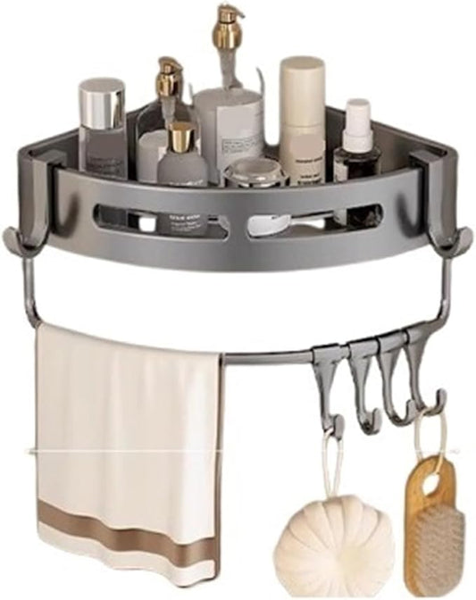 Triangular Wall-Mounted Shelf for Bathroom Or Toilet Area Rectangle Additional Balcony Storage Space for Small Bathrooms(Gray,Semicircle_1PCS with Bars)