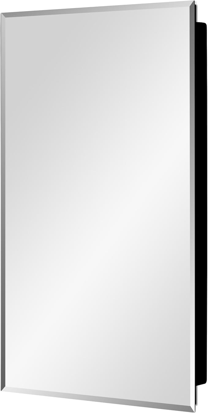 IDYLLOR Black Plastic Medicine Mirror Cabinet for Bathroom with 18 x 28 inch Beveled Edge Mirror, Recessed and Surface Mount