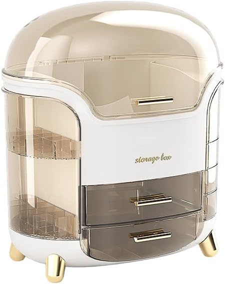 Portable Light Luxury Series Multi-Function Make Up Organizer,Dust Water Proof with Drawer and Lid, Large Capacity for Bathroom, Dresser,Countertop,Bedroom, Green and White (White)