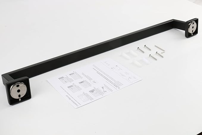 TocTen Bath Towel Rack - Square Base Thicken SUS304 Stainless Steel Towel Bar for Bathroom, Bathroom Accessories Towel Rod Heavy Duty Wall Mounted Towel Holder. (Black, 30)