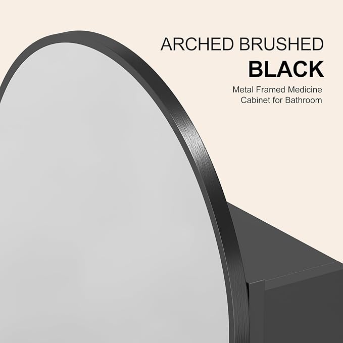 Recessed Medicine Cabinet for Bathroom,Brushed Black Arched Medicine Cabinet with Mirror,Arch Mirrored Medicine Cabinets Recessed,Bathroom Mirror with Storage,Open from Left to Right 16x26