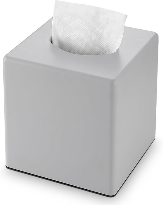 Y-in Hand Tissue Box Cover, Square Facial Tissue Holder Storage for Bathroom Vanity, Countertops, Dressers, Night Stand, Parlors and Offices - Grey