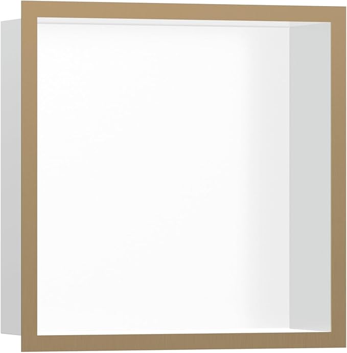 hansgrohe XtraStoris Individual Recessed Wall Niche Matte White with Design Frame 12"x 12"x 4" in Brushed Bronze, 56099140