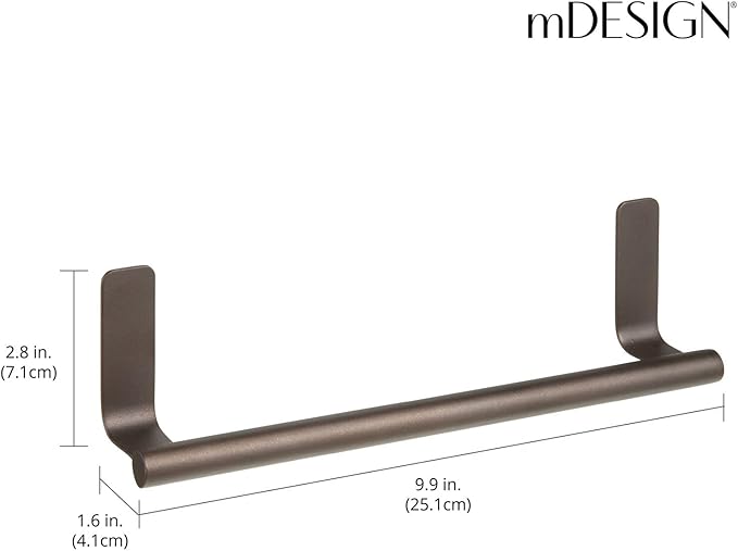mDesign Steel Wall-Mounted Towel Rack Storage Holder - Self-Adhesive Space Saving Bar for Kitchen - Holds Hand and Dish Towels - Stick on Doors, Cabinet, Cupboard - Omni Collection - 2 Pack - Bronze