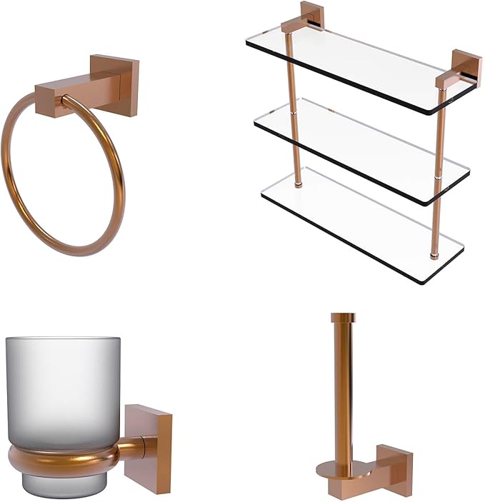 Allied Brass MT-5-16-BBR Montero Collection 16 Inch Triple Tiered Glass Shelf, Brushed Bronze