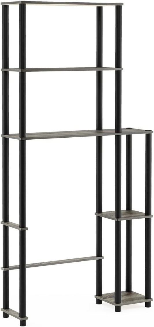 HomeStock Bathroom Space Saver Shelf - Toilet Organizer with 5 Shelves - Modern Bathroom Storage Unit - French Oak Gray Finish