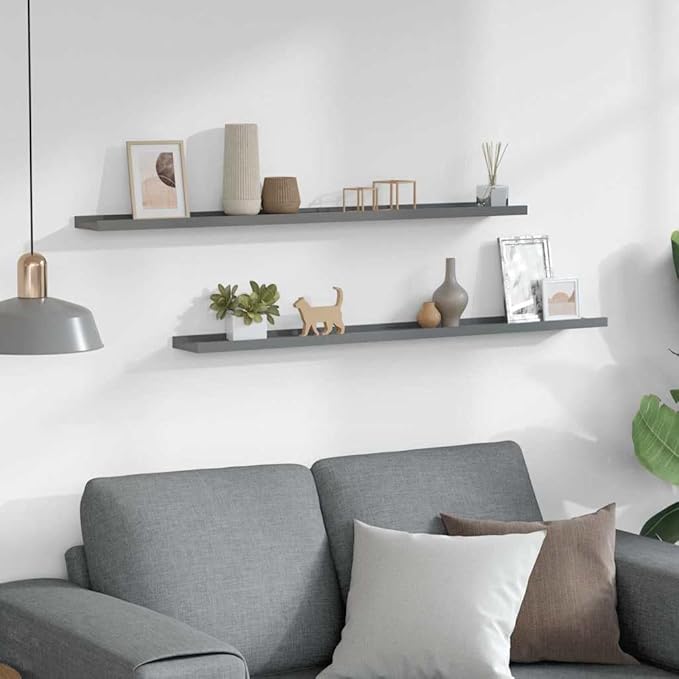Floating Wall Shelves Set of 2, 39.4 Inch Modern MDF Shelving for Bedroom, Living Room, and Office, Decorative Storage Ledge Display, Gray