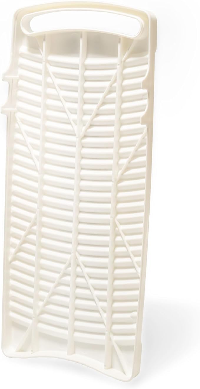 Made in Korea, Plastic Washboard for Hand Washing Clothes: Portable Laundry Scrub Board for Travel, Camping, and Kids Training, White, 13""x6""